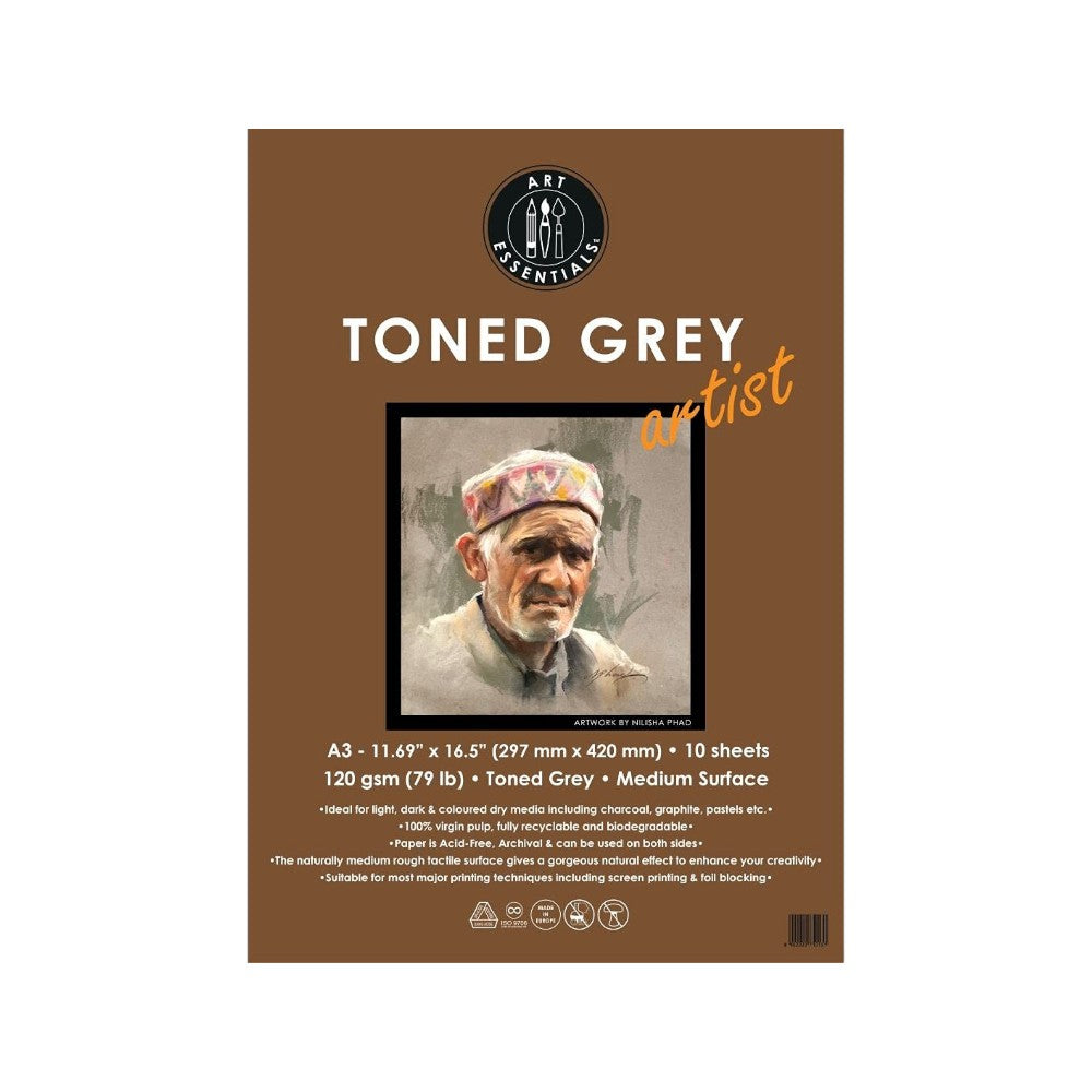 Art Essentials Toned Grey Artist Sketching Paper Medium Surface ,120 GSM- Poly Pack Art Essentials